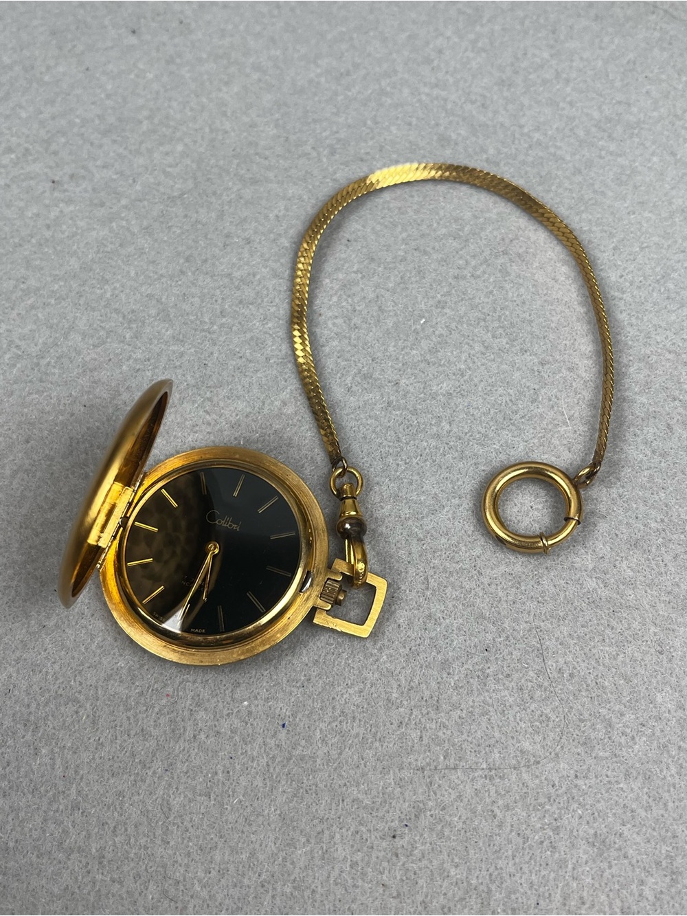 Colibri Pocket Watch 1960s 17 Jewel Incabloc Working Swiss 14k Gold Filled Chain